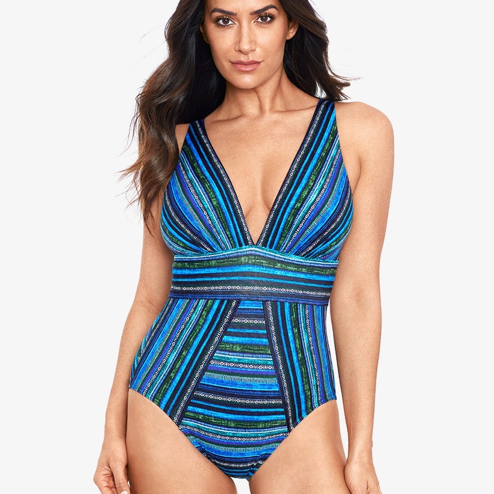 Miraclesuit Vibrant Blue Striped One Piece